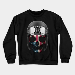 Skull american flag on a biker helmet Crewneck Sweatshirt